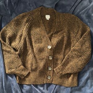 Chunky Brown Cardigan Sweater with V-Neck